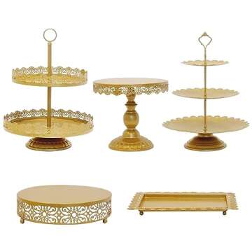 Tiered Cake Stand 5 Pc. Set with 3-Tier, 2-Tier, and Round Displays, Pedestal Dessert Stands, and Square Serving Tray Platter for Cupcakes, Pies, Cookies, Pastries, and Snacks