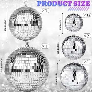 17 Pack Large Disco Ball Hanging Disco Ball Small Disco Ball Mirror Disco Balls Decorations for Party Wedding Dance and Music Festivals Decor Club Stage Props DJ Decoration (12, 8, 6, 4, 3.2 Inch)