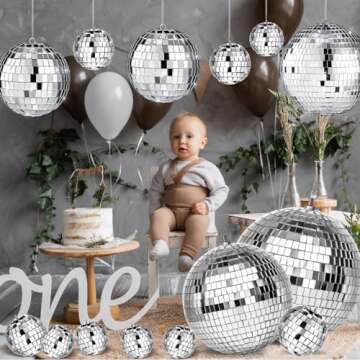 17 Pack Large Disco Ball Hanging Disco Ball Small Disco Ball Mirror Disco Balls Decorations for Party Wedding Dance and Music Festivals Decor Club Stage Props DJ Decoration (12, 8, 6, 4, 3.2 Inch)