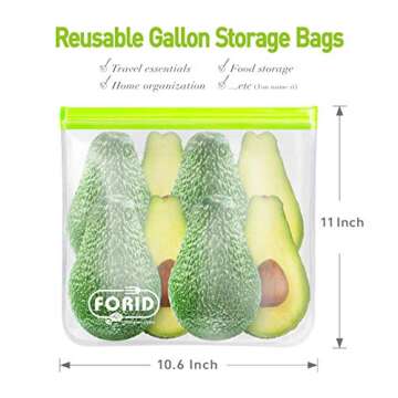 Reusable Gallon Freezer Bags - 6 Pack LEAKPROOF EXTRA THICK 1 Gallon Bags for Marinate Food & Fruit Cereal Sandwich Snack Meal Prep Travel Items Home Organization Storage