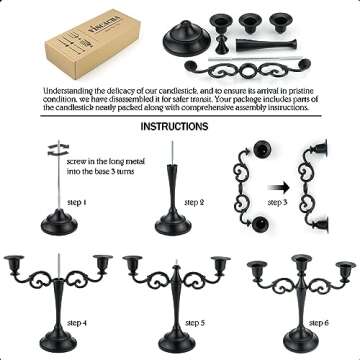 Viscacha 3 Metal Candelabra – Candlesticks Holder for Formal Events, Wedding, Church, Holiday Décor, Halloween – Taper Candle Holder Stand Centerpiece Elegant Decoration Piece for Table,Pure Black