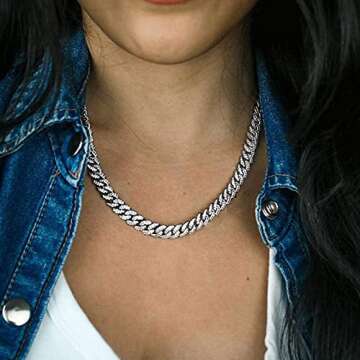 HIPBLING Cuban Link Chain for Women Diamond Miami Cuban Necklace 8mm 18inch Silver Iced Out Chain Hip Hop Rapper Jewelry Gift for Men Women