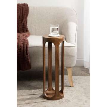 Kate and Laurel Dahl Wooden Round Drink Table, 8 x 23, Walnut Brown, Mid-Century Modern Circle Wood Accent Pedestal Table for Living Room Plant Stand or Small Bedroom Nightstand