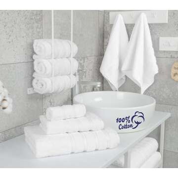 American Soft Linen Luxury 6 Piece Towel Set, 2 Bath Towels 2 Hand Towels 2 Washcloths, 100% Cotton Turkish Towels for Bathroom, White Towel Sets