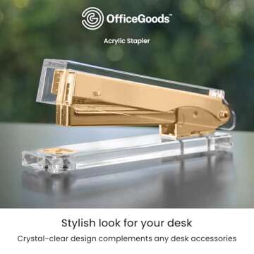 OfficeGoods Acrylic Stapler - Aesthetic Staplers for Desk, Home or Office - Unique and Stylish Design - Take Standard 1.4 inch of Staples - Golden