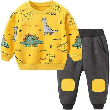 Toddler Baby Boy Clothing Sets Little Dinosaur Printed Long Sleeve Tops and Pants Kids 2pcs Outfits