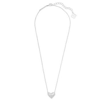 Kendra Scott Ari Heart Pendant Necklace for Women, Fashion Jewelry, Rhodium-Plated, White Mother-of-Pearl