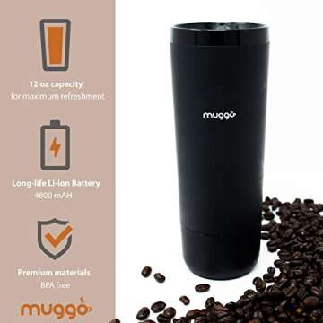 Muggo 12 oz Temperature Control Mug with 3 Hour Battery Life, Tea, Coffee, & Hot Beverage Warmer, Heated Travel Mug with Dual Charger