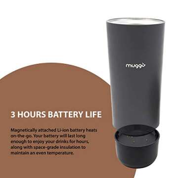 Muggo 12 oz Temperature Control Mug with 3 Hour Battery Life, Tea, Coffee, & Hot Beverage Warmer, Heated Travel Mug with Dual Charger