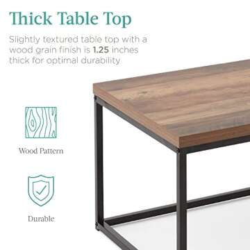 Best Choice Products 44in Modern Industrial Style Rectangular Wood Grain Top Coffee Table, Rustic Accent Furniture for Living Room w/Metal Frame, 1.25in Thick Butcher Block Tabletop - Brown