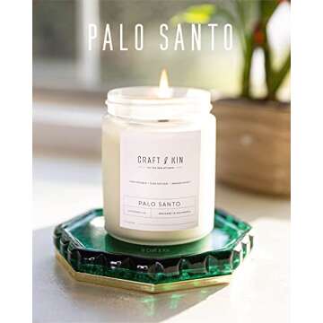 Craft & Kin Palo Santo Scented Candle | 8 Oz 45 Hour Long Lasting | Classic Soy Candles Wood Wick | Made with Natural Soy | Gifts for Men and Women