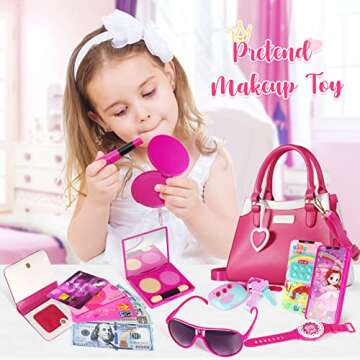 Shemira Play Purse for Little Girls, Princess Pretend Play Girl Toys for 3 4 5 6 7 8 Years Old, Birthday Gift for Girls Age 3-5 4-6 6-8, Toddler Purse with Accessories, Kids Toy Purse, Pink