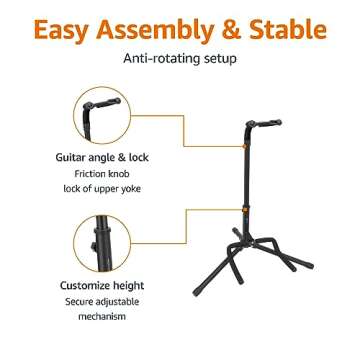 Folding Guitar & Banjo Stand - Adjustable & Black