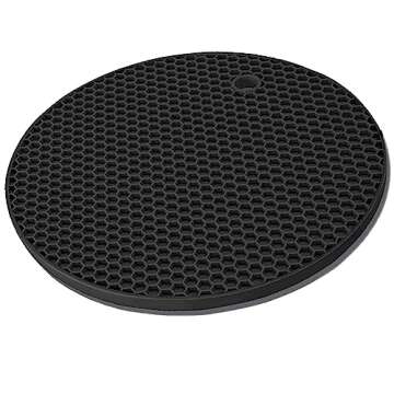 Silicone Trivet Mats 7.1-Inch for Hot Pots & Pans, Heat Resistant Table Mat, Non-Slip Hot Pads for Dishes & Cookware, Black Round