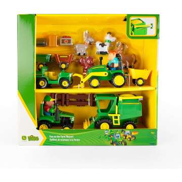 John Deere 1st Farming Fun – Fun on the Farm Playset with Vehicles, Farm Animals, Wagons & Fence , Green