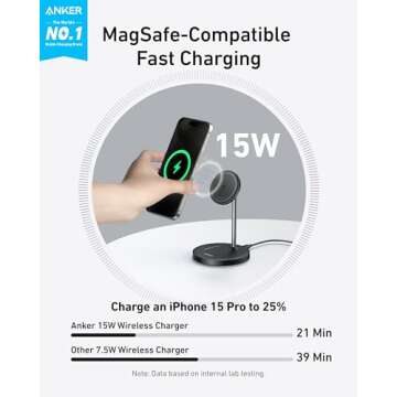 Anker MagSafe Compatible MagGo Charger Stand, iPhone 16 Wireless Charger, 2-in-1 Charging Station, Qi2 Certified 15W Wireless Charger Stand, for iPhone 16/15/14/13/12, AirPods Pro (No AC Adapter)