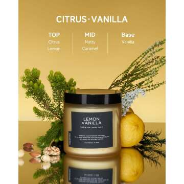 M&SENSE Candles Lemon Vanilla Scented, 11.6oz 70 Hour Long Lasting Candles for Home, 2 Wick Natural Soy Candles in Glass Jar, Stress Relief Candle Gifts for Women and Men