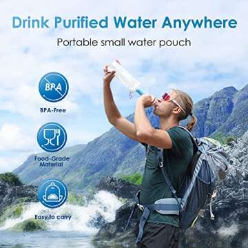 Waterdrop Gravity Water Filter Straw, Camping Water Filtration System, Water Purifier Survival for Travel, Backpacking and Emergency Preparedness, 1.5 gal Bag, 0.1 Micron, 5 Stage Filtration