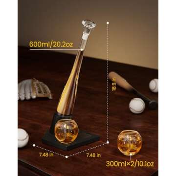 Baseball Bat Decanter Set with Glasses - Gift for Men