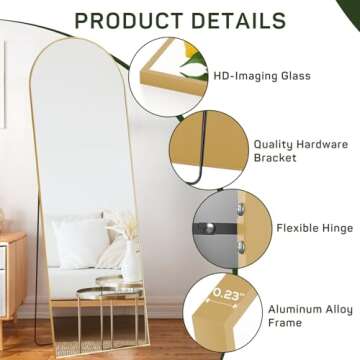 Arched Mirror Full Length, 16"x59" Body Wall Mirrors with Shatter-Proof Glass, Floor Standing, Hanging or Leaning, Tall Arch Mirror with Stand Aluminum Alloy Frame for Bedroom Cloakroom