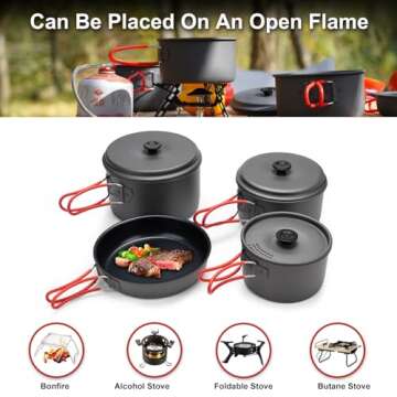 Alocs Camping Cookware Set Camping Gear, Compact Camping Pots and Pans Set, Durable Hard Alumina Camping Cooking Set for Outdoor Backpacking Camping Hiking Picnic, Included Mesh Carry Bag.