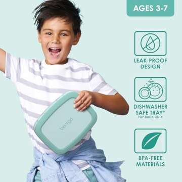 Bentgo Kids Bento-Style 5-Compartment Leak-Proof Lunch Box - Ideal Portion Sizes for Ages 3 to 7 - Durable, Drop-Proof, Dishwasher Safe, BPA-Free, & Made with Food-Safe Materials (Seafoam)