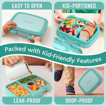 Bentgo Kids Bento-Style 5-Compartment Leak-Proof Lunch Box - Ideal Portion Sizes for Ages 3 to 7 - Durable, Drop-Proof, Dishwasher Safe, BPA-Free, & Made with Food-Safe Materials (Seafoam)