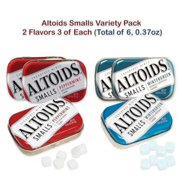 Altoids Mints Smalls Variety 6 Pack- 3 Mini Altoids Tin Each in Two Flavors- Altoids Wintergreen and Altoids Peppermint. Breath Mints Bulk, Mint Candy, Mint Tin, Bulk Mints, Candy Mints