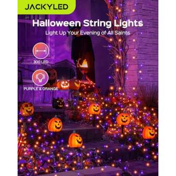 JACKYLED 300LED Purple & Orange Halloween Lights, 109FT Outdoor String Lights Connectable, Memory Function, 8 Modes Indoor Halloween Decorations for Party Carnival Supplies, Outdoor Yard Garden Decor