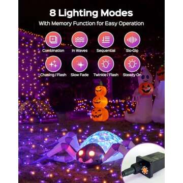 JACKYLED 300LED Purple & Orange Halloween Lights, 109FT Outdoor String Lights Connectable, Memory Function, 8 Modes Indoor Halloween Decorations for Party Carnival Supplies, Outdoor Yard Garden Decor