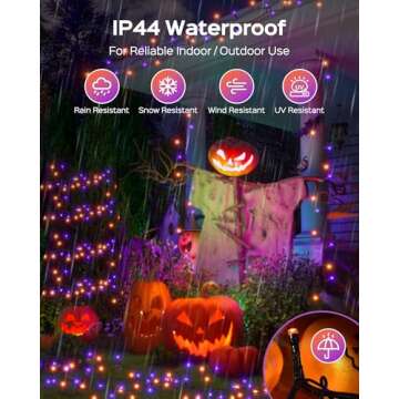 JACKYLED 300LED Purple & Orange Halloween Lights, 109FT Outdoor String Lights Connectable, Memory Function, 8 Modes Indoor Halloween Decorations for Party Carnival Supplies, Outdoor Yard Garden Decor