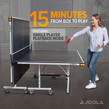 JOOLA Rally TL Professional MDF Indoor Ping Pong Table w/ Quick Clamp Table Tennis Net & Post Set - 10 Minute Easy Assembly - Corner Ball Holders - Tournament Quality - Includes Playback Mode