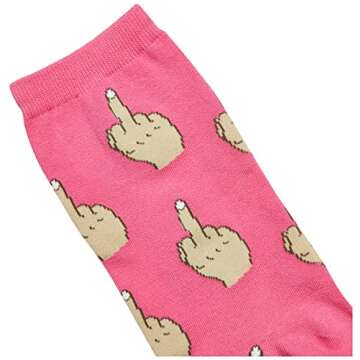 K. Bell Womens Fun Conversation Starter Crew - 1 Pairs Cool & Cute Pop Culture Gifts Casual Sock, Middle Finger (Fuchsia), 4-10 US