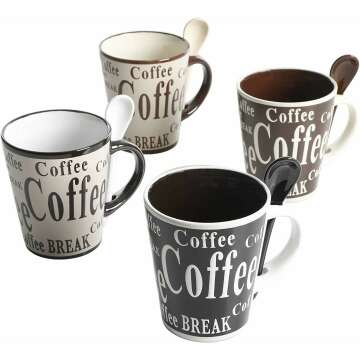 Mr. Coffee Bareggio Mug and Spoon Set, Café Americano, 8-Piece Mug and Spoon Set (14oz)