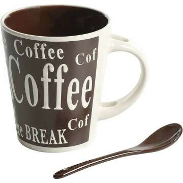 Mr. Coffee Bareggio Mug and Spoon Set, Café Americano, 8-Piece Mug and Spoon Set (14oz)