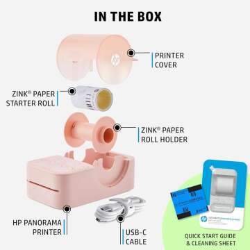 HP Sprocket Panorama Instant Color Label & Smartphone Photo Printer - Portable - Personalize Prints 2” x .5”- 9” on Zink Sticky-Back Photos - Create Photobooth Strips & Custom Designs in App - Pink