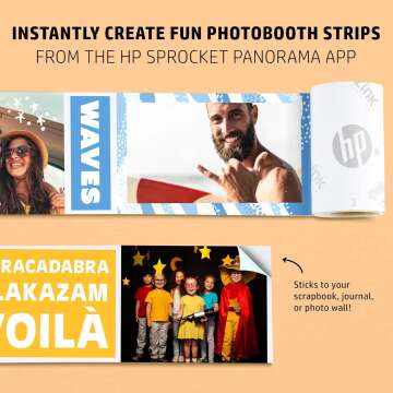 HP Sprocket Panorama Instant Color Label & Smartphone Photo Printer - Portable - Personalize Prints 2” x .5”- 9” on Zink Sticky-Back Photos - Create Photobooth Strips & Custom Designs in App - Pink