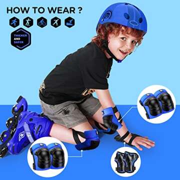 DaCool Kids/Youth Protective Gear Set Knee Pads Elbow Pads Wrist Guards for 3-10 Years, Toddler Knee and Elbow Pads for Roller Skates Cycling Bike Skateboard Inline Skating Scooter Riding Sports, Blue