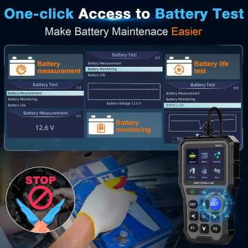 OBD2 Scanner Battery Tester for Car: Color Screen Code Reader Easy Setup Clear Engine Fault Light - Diagnostic Scan Tool Read Voltage/Life for All OBD II Protocol Cars Since 1996