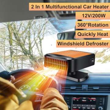 Portable Car Heater,12V 200W Fast Heating Defroster 2 in 1 Automobile Windshield Fast Heaters Car Heater That Plugs into Cigarette Lighter for Car, SUV, Trucks(Orange Black)