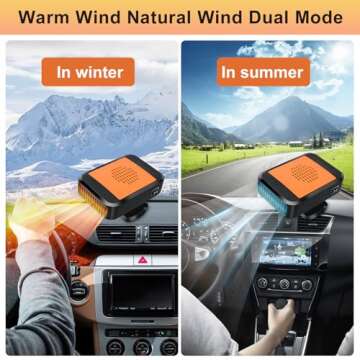 Portable Car Heater,12V 200W Fast Heating Defroster 2 in 1 Automobile Windshield Fast Heaters Car Heater That Plugs into Cigarette Lighter for Car, SUV, Trucks(Orange Black)