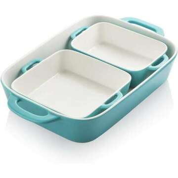 SWEEJAR Ceramic Bakeware Set - Turquoise 12.8x8.9 Inch Pans for Versatile Cooking