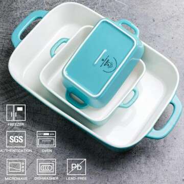 Ceramic Bakeware Set - 12.8x8.9 Inches Turquoise