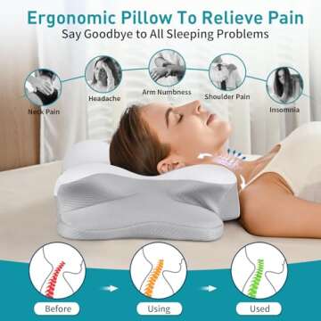 Cervical Neck Pillow for Pain Relief - Ergonomic Side Sleeper Pillow for Neck Support, Cooling Memory Foam Pillows for Sleeping, Contour Pillow Orthopedic Bed Pillow for Back Stomach Sleepers