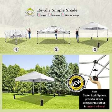 CROWN SHADES 10x10 Pop Up Canopy - Beach Tent with One Push Setup - Easy Outdoor Sun Shade for Events, Parties, Camping - Gazebo with STO-N-Go Cover Bag, Silver Coated Top, White