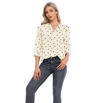 VIISHOW Womens Casual Boho Floral Printed V Neck Tops 3/4 Sleeve T Shirt Blouses Off-White Black Love X-Large