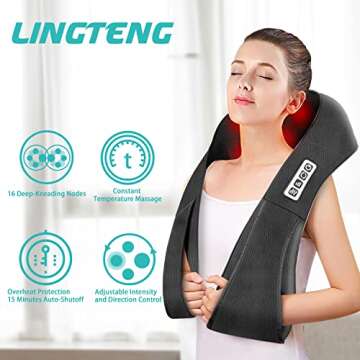 LINGTENG Shiatsu Back Shoulder and Neck Massager, Shiatsu Neck Massager, Back Massager with Soothing Heat, Shoulder Massager for Neck, Back, Shoulders, Feet, Ideal Relaxation Gift at Home, Office, Car