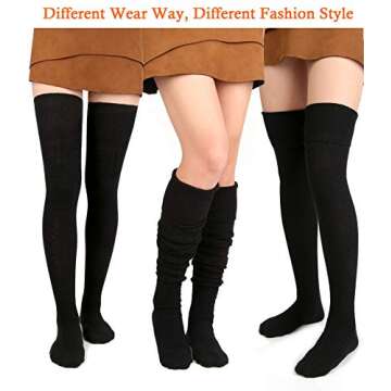 Moon Wood Women Thigh High Socks - Stylish Black Over Knee Stockings