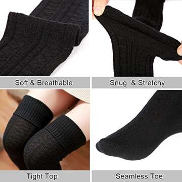 Thigh High Black Socks for Women - Moon Wood Style