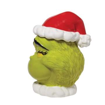 Department 56 Dr. Seuss The Grinch Face Sly Smile Sculpted Canister Cookie Jar, 10.24 Inch, Multicolor